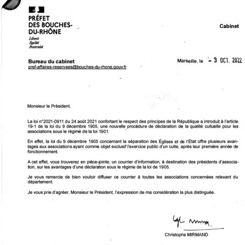 courrier prefecture association cultuelle